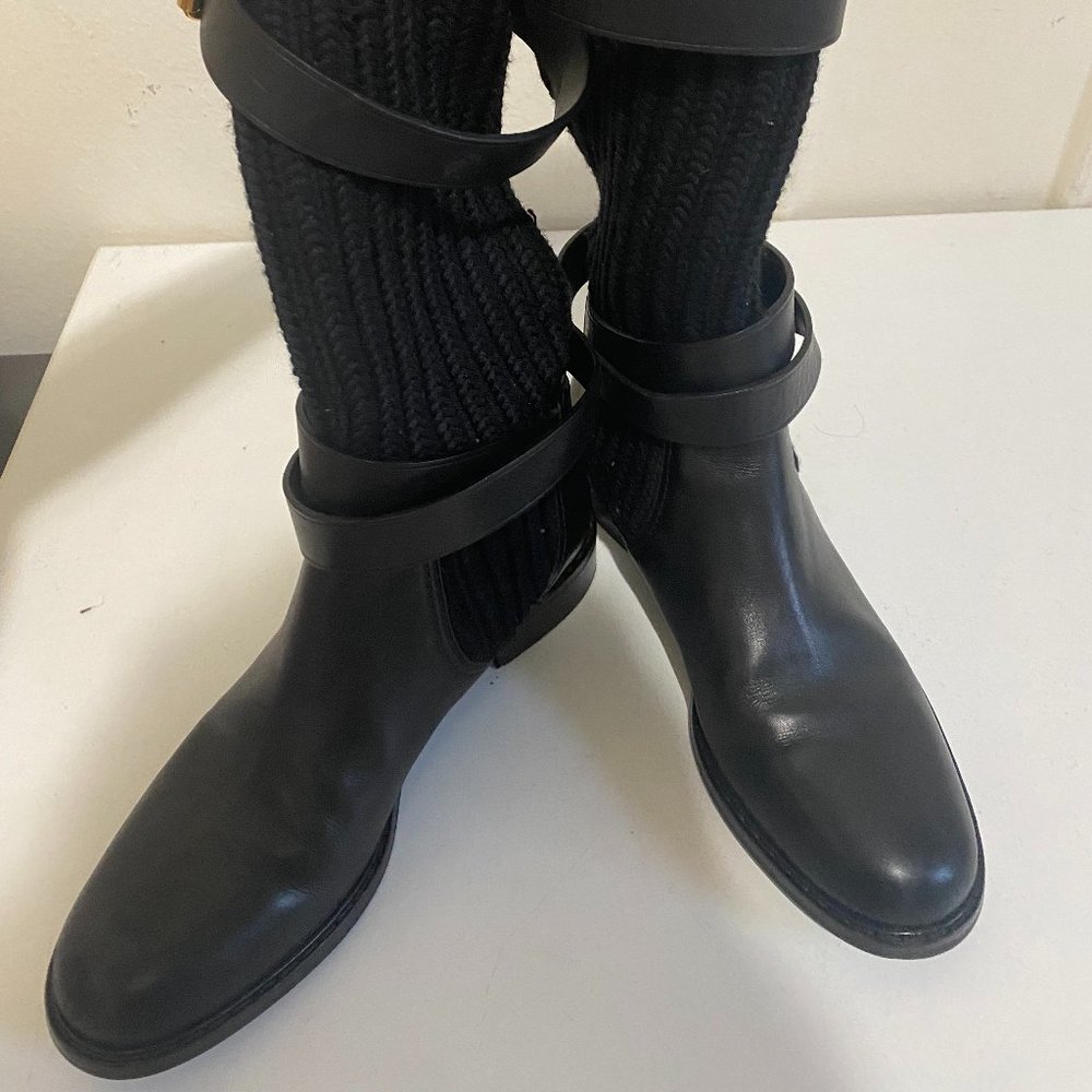 Authentic Gucci Combat Boots (38) - Knit Style Top with Leather/Gold Buckles